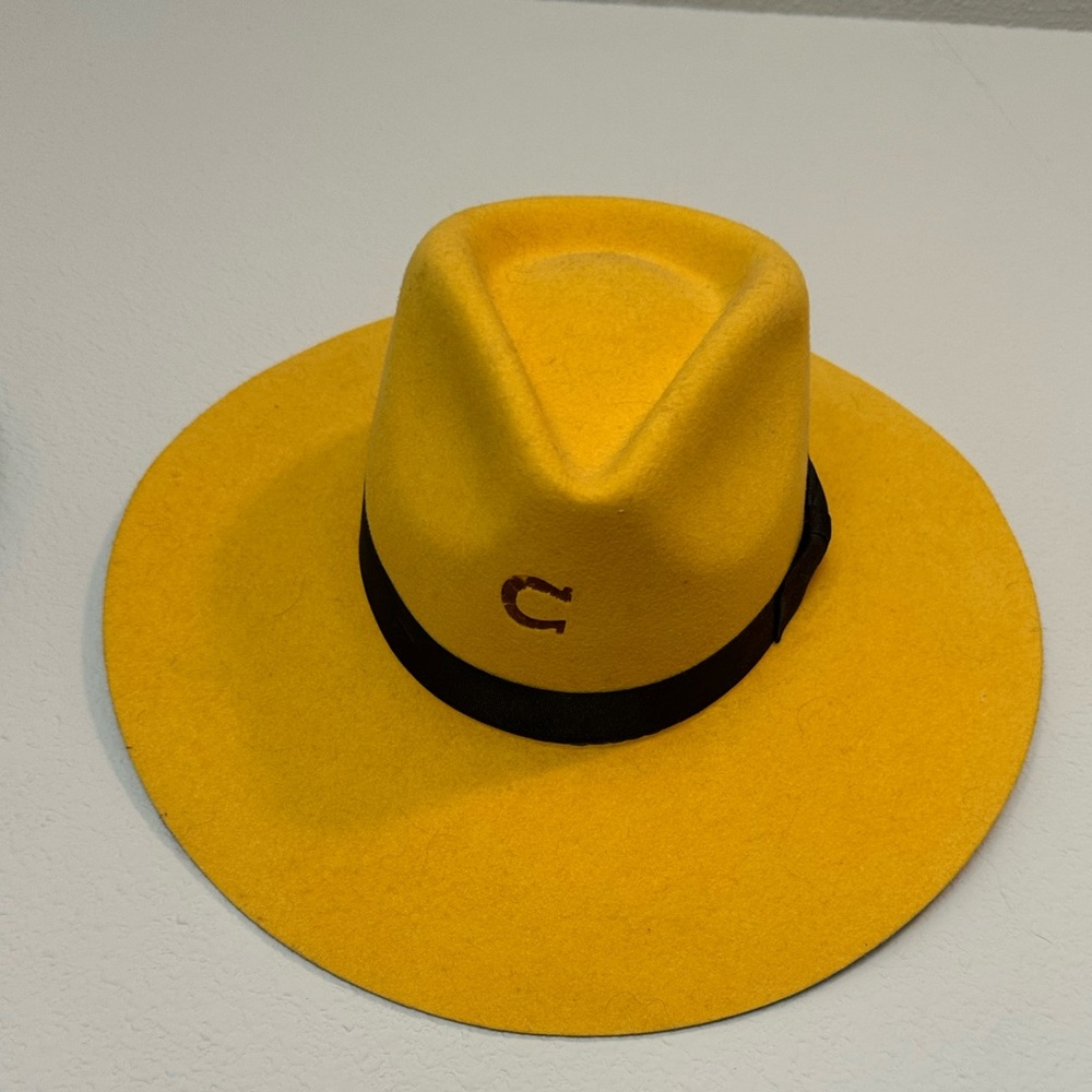 Yellow Fedora Hat with Black Band